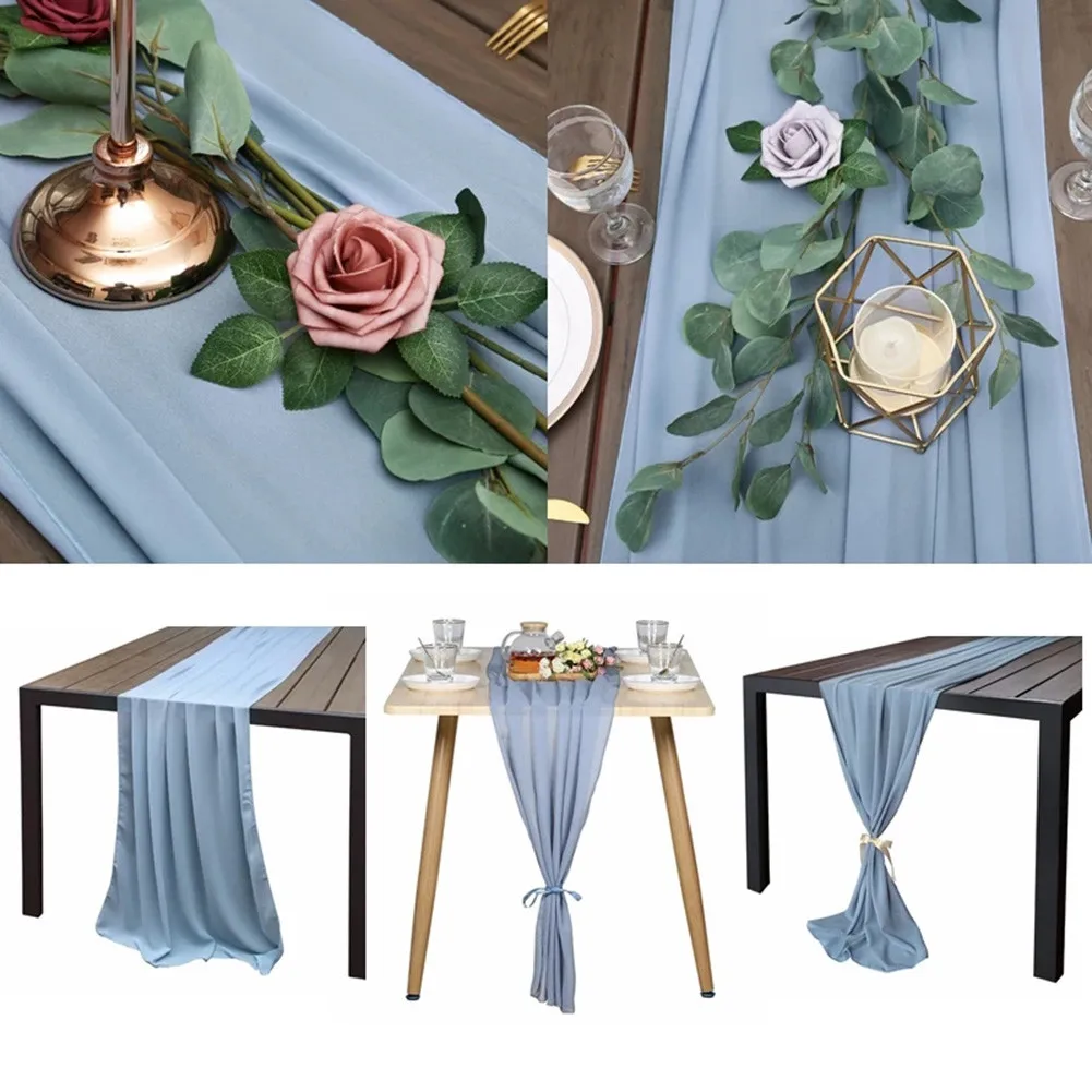 

70*304cm Beautiful Soft Chiffon Fabric Table Runner For Wedding Party Banquets Bridal Home Table Arches Cake Table Decoration