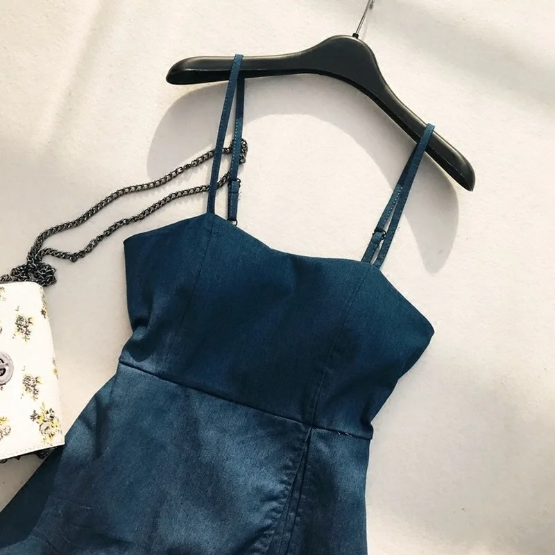 2021 летние новые джинсовые женские комбинезоны и Комбинезоны Короткие Голубые