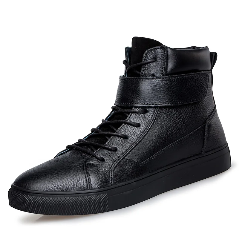 

men's luxury fashion winter snow boots warm fur ankle boot cow leather cotton shoes flats platform outdoor botas masculina mans