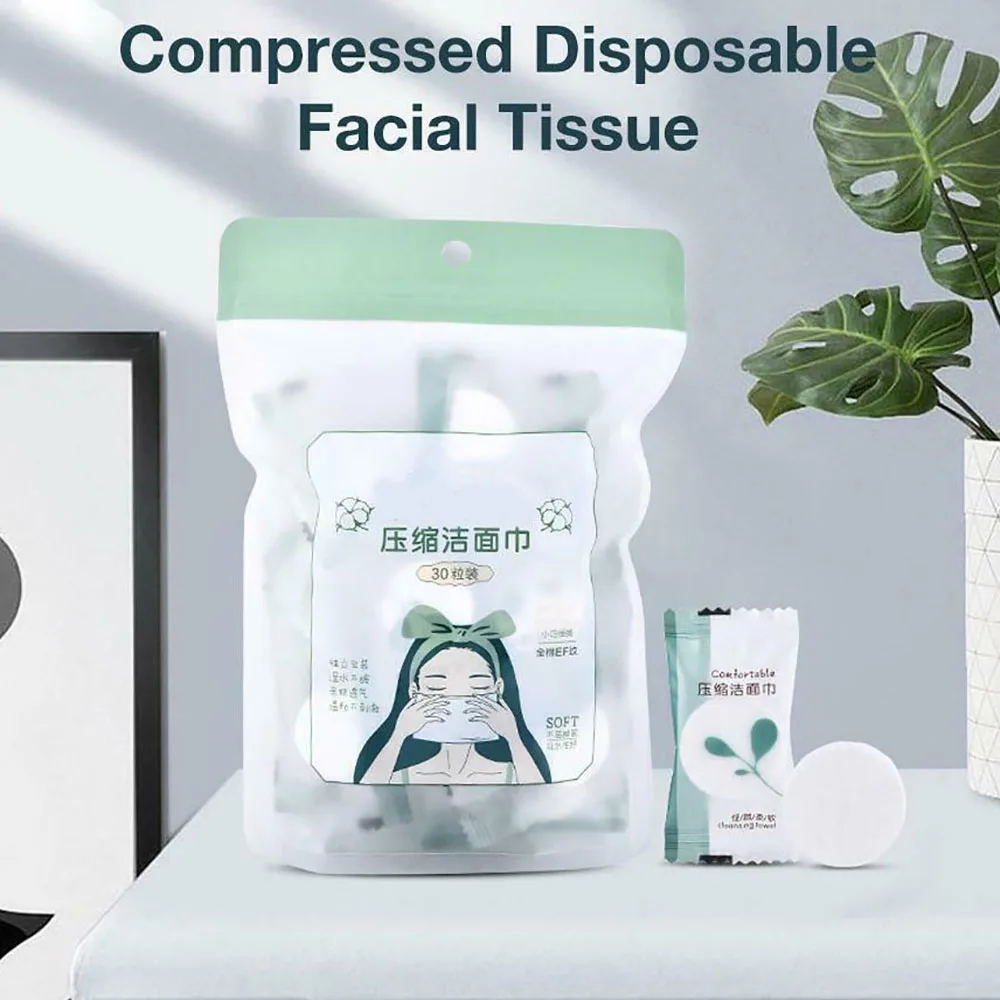 

30pcs Disposable Compressed Face Tissue Travel Cotton Cleansing Cleaning Towel Face Care Wipe Accessories