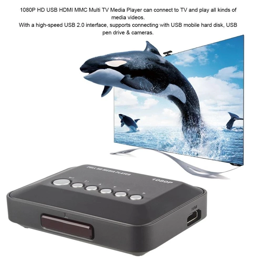 1080P HD SD/MMC TV Videos SD MMC RMVB MP3 5V 2A Multi TV USB HDMI-compatible Media Player Box with IR Remote Controller