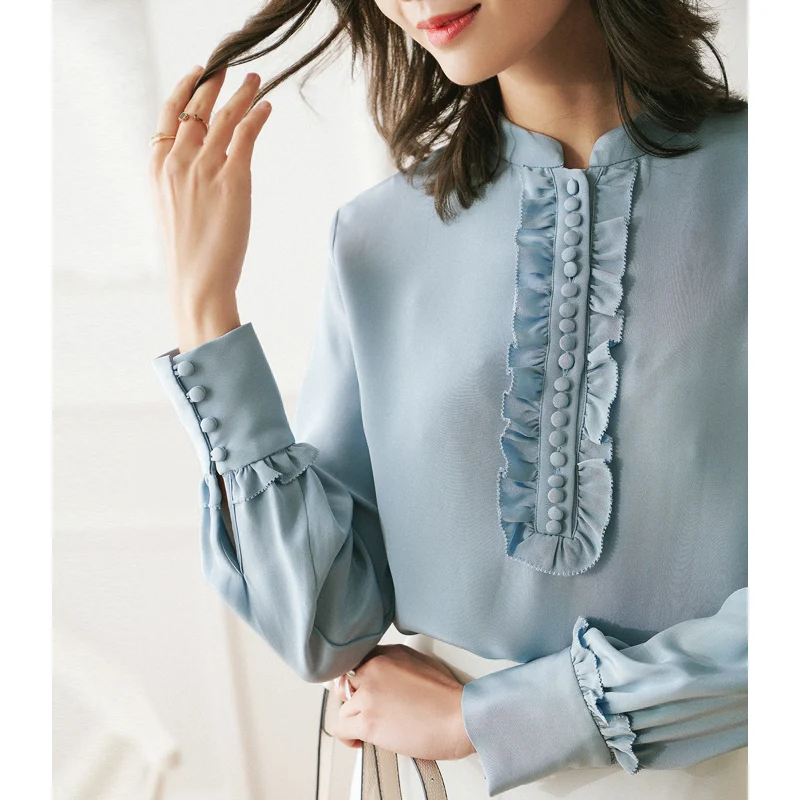 

Женское весеннее платье-рубашка, рубашка из тяжелого шелка тутового шелкопряда с длинным рукавом, 30 мм