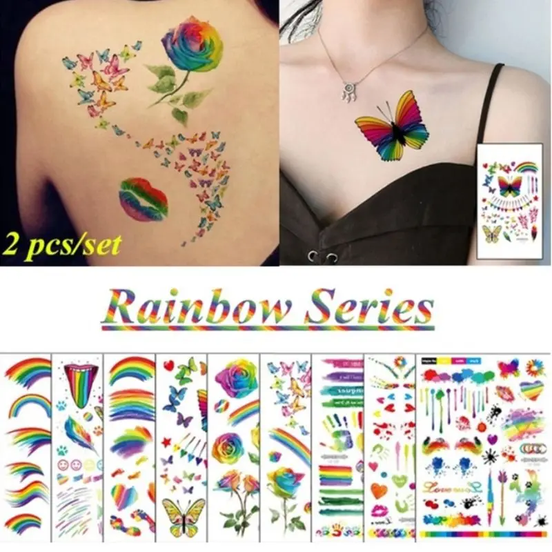

Disposable Rainbow Body Tattoo Stickers Gay Pride Parades Celebrations Waterproof Cool Stripe Love Floral Beach Party Supplies