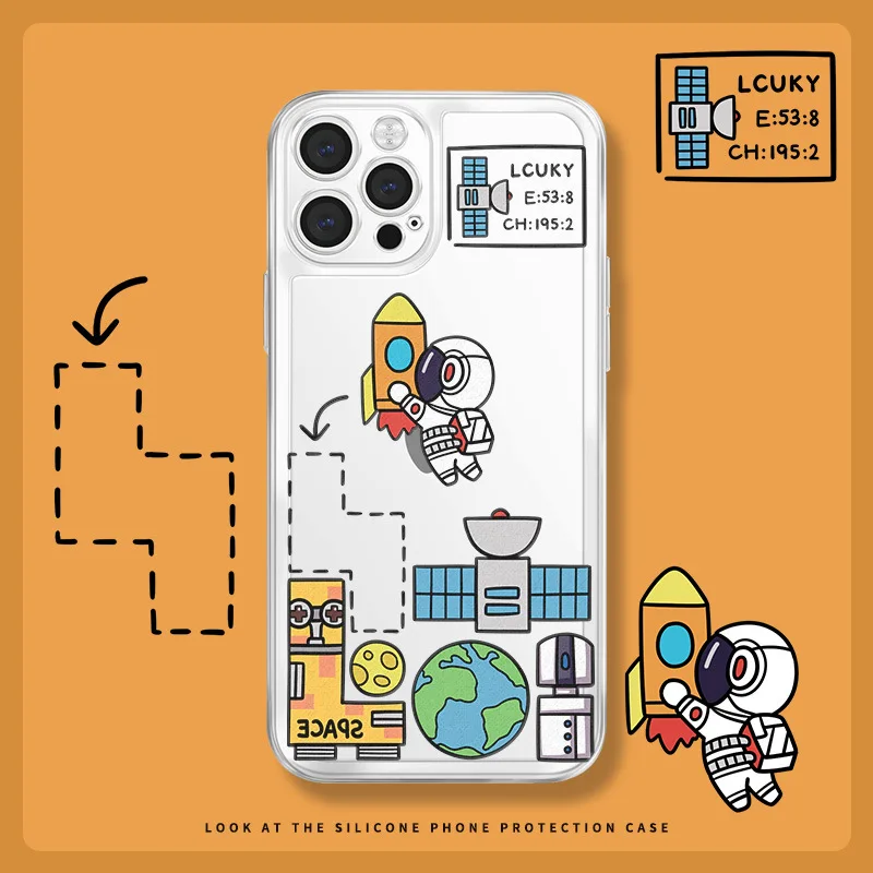 

Cartoon Astronaut Phone Case For iPhone11 13 Pro 12 Pro Max XR X 6 7 8 Plus 13 Mini SE 2020 Transparent TPU Soft Back Cover
