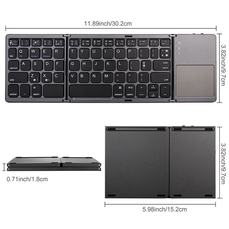 

Mini Compact Triple Folding Keyboard Portable for Matepad M6 Cool Wireless Phone Tablet Keyboard With Mouse Touchpad Hot Sale
