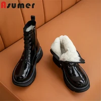 asumer 2021 hot sale flat casual shoes women snow boots genuine leather lace up zip comfortable winter ankle boots women