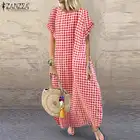 Женский винтажный сарафан в клетку, макси-платье с коротким рукавом, большие размеры 5XL, ZANZEA 2020