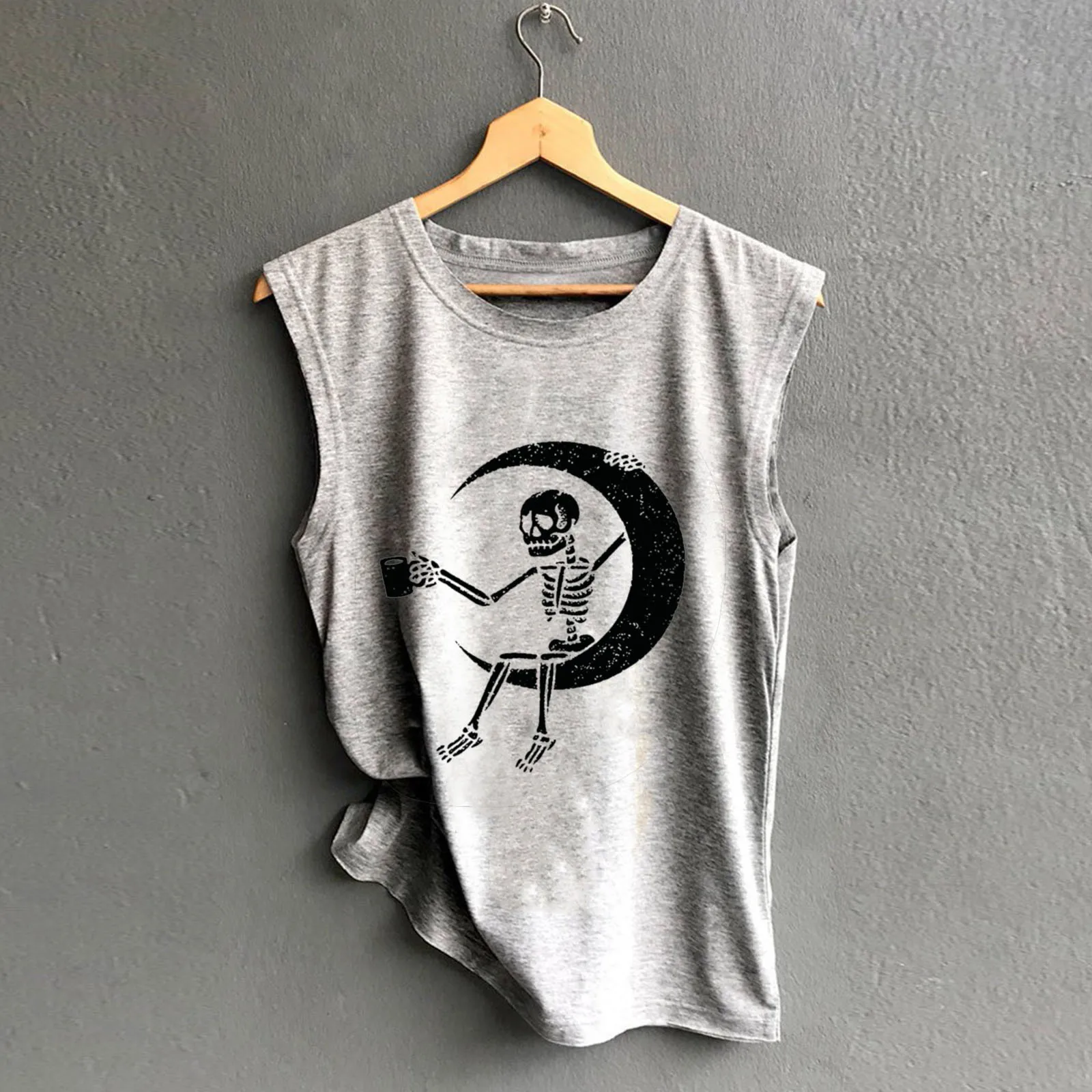 Майка женская в стиле Харадзюку с принтом черепа и Луны лето размера плюс - купить