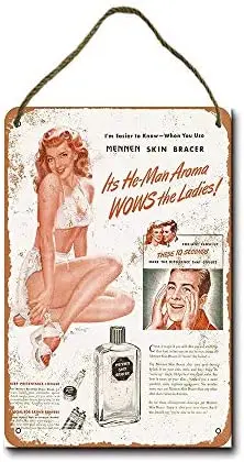 

Metal Sign 8x12 Inch 1946 Mennen Skin Brace Pin-up Wall Decor Hanging Sign