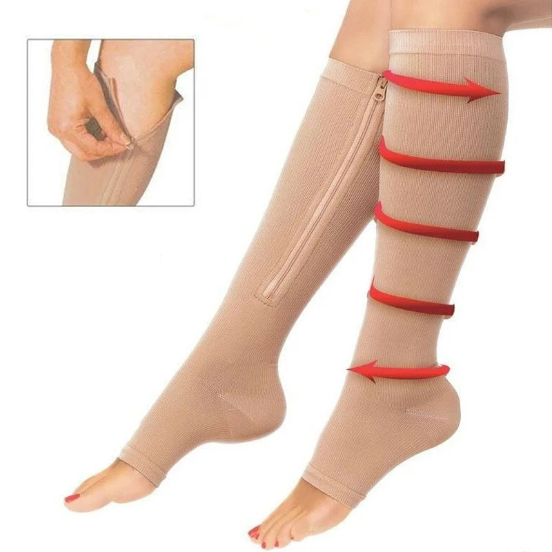 

1Pair Women's Burn Fat Compression Zipper Socks Open Toe Girl Slim Beauty Leg Beautiful Prevent Varicose Veins