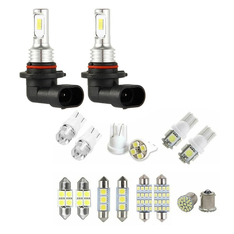 

9005 HB3 LED Headlight Bulbs Kit High-Beam 35W 4000LM 6000K With 14 Assorted LED Car Inside Light Dome Lamp Bulb