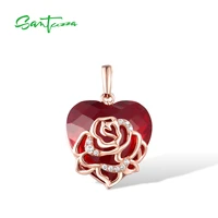 santuzza silver pendant for women pure 925 sterling silver red stones white cz romantic rose heart pendant gifts fine jewelry