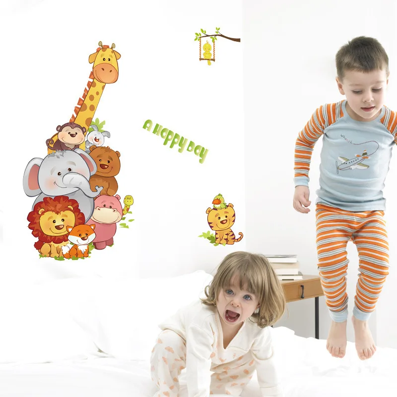 Мультяшные животные наклейки на стену Счастливый Мальчик обои сделай сам