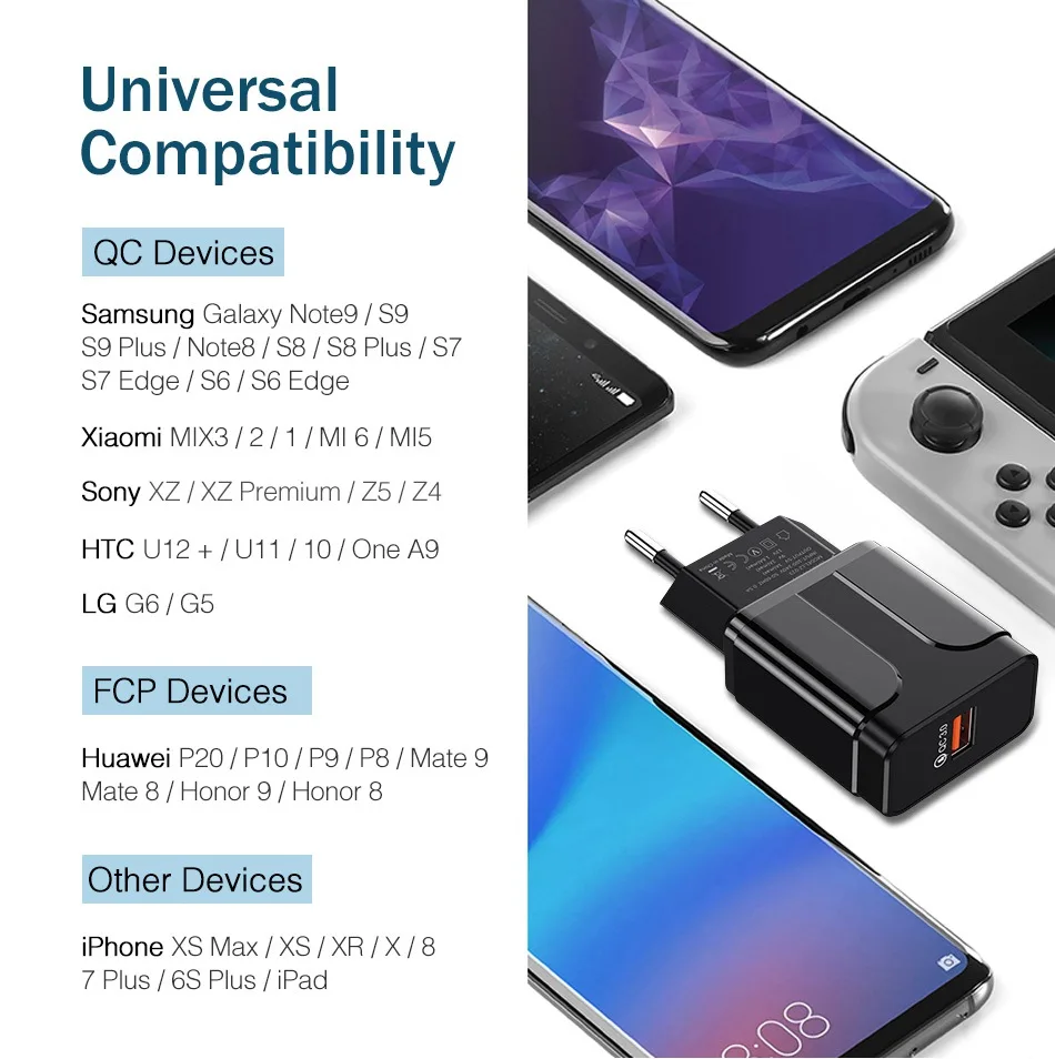 Быстрая зарядка 3,0 18 Вт USB зарядное устройство YKZ QC3.0 4,0 быстрое зарядное устройство ЕС вилка портативный мобильный телефон настенное зарядное устройство для iPhone Xiaomi samsung