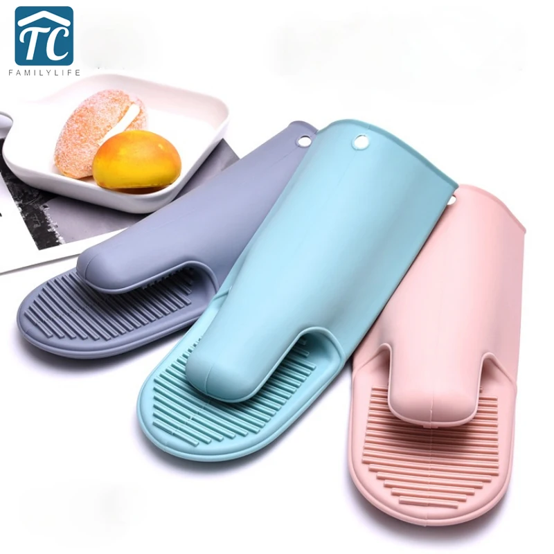 

Утолщенные силиконовые варежки для выпечки, перчатки для микроволновой печи, изоляционные противоскользящие кухонные перчатки с зажимами ...