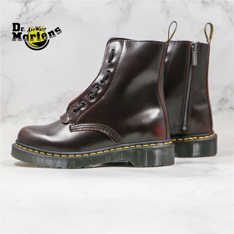 

100% Original Dr.Martens Men and Women Genuine Cow Leather Retro Double Zipper Rub Red Doc Martin Ankle Boots Unisex Punk Shoes