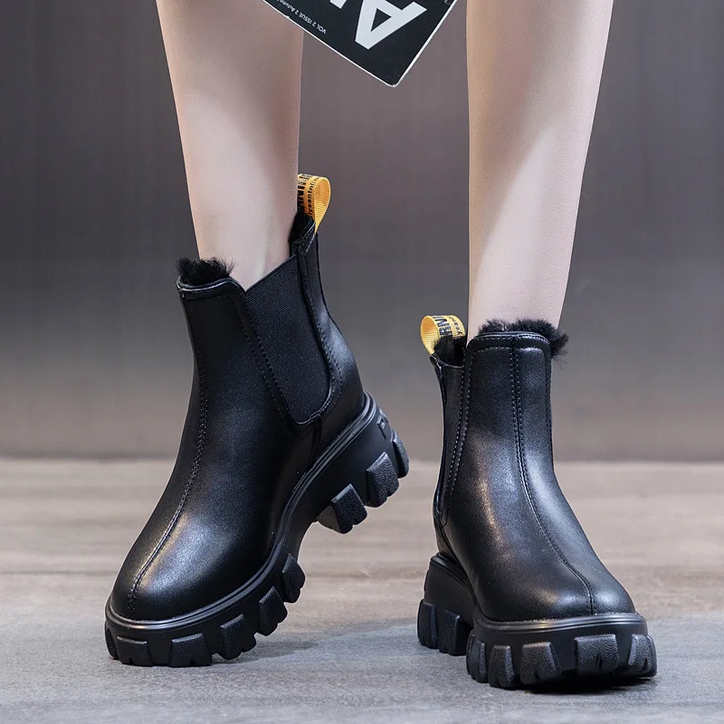 

LAASIMI Wool Women Winter Chelsea Boots Genuine Leather Platform Ladies Boot Shoes Woman Warm Fur Rubber Footwear 2021 Fashion
