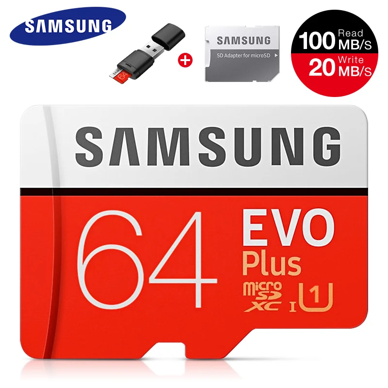 

Samsung карты памяти 64 Гб 128 256 ГБ, класс 10, мicro SD, TF карта 100 МБ/с. EVO Plus microSDXC U3 SD Card Reader адаптер для камеры Быстрая доставка