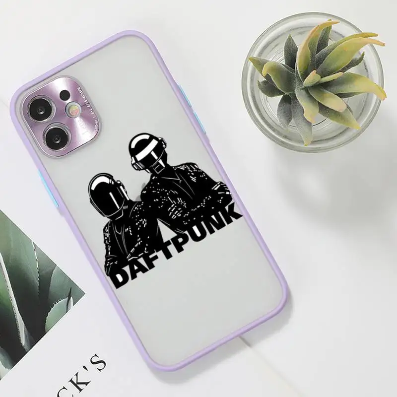 

rock music Daft Punk Helmet Phone Case For iPhone 12 11 Mini Pro XR XS Max 7 8 Plus X Matte transparent Purple Back Cover