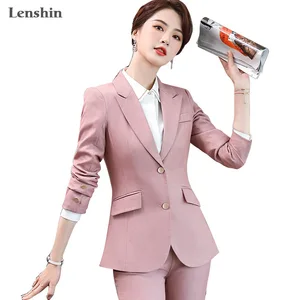 Женский брючный костюм Lenshin, комплект из 2 предметов, темно-синий пиджак и брюки