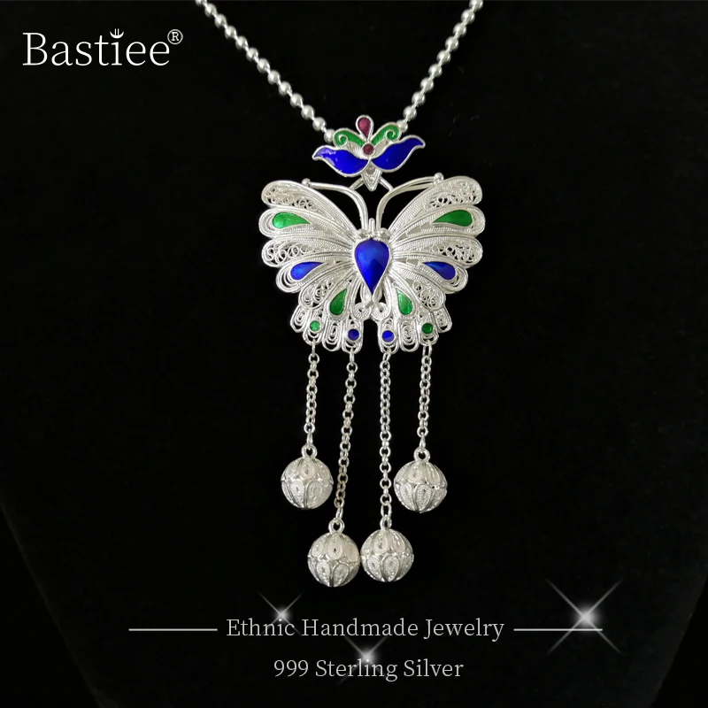 Женский кулон в виде бабочки из серебра 999 пробы с эмалью|Подвески| |