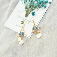 s1017 fashion jewelry geometry earrings dangle triangle natural shell bread bead glass earrings