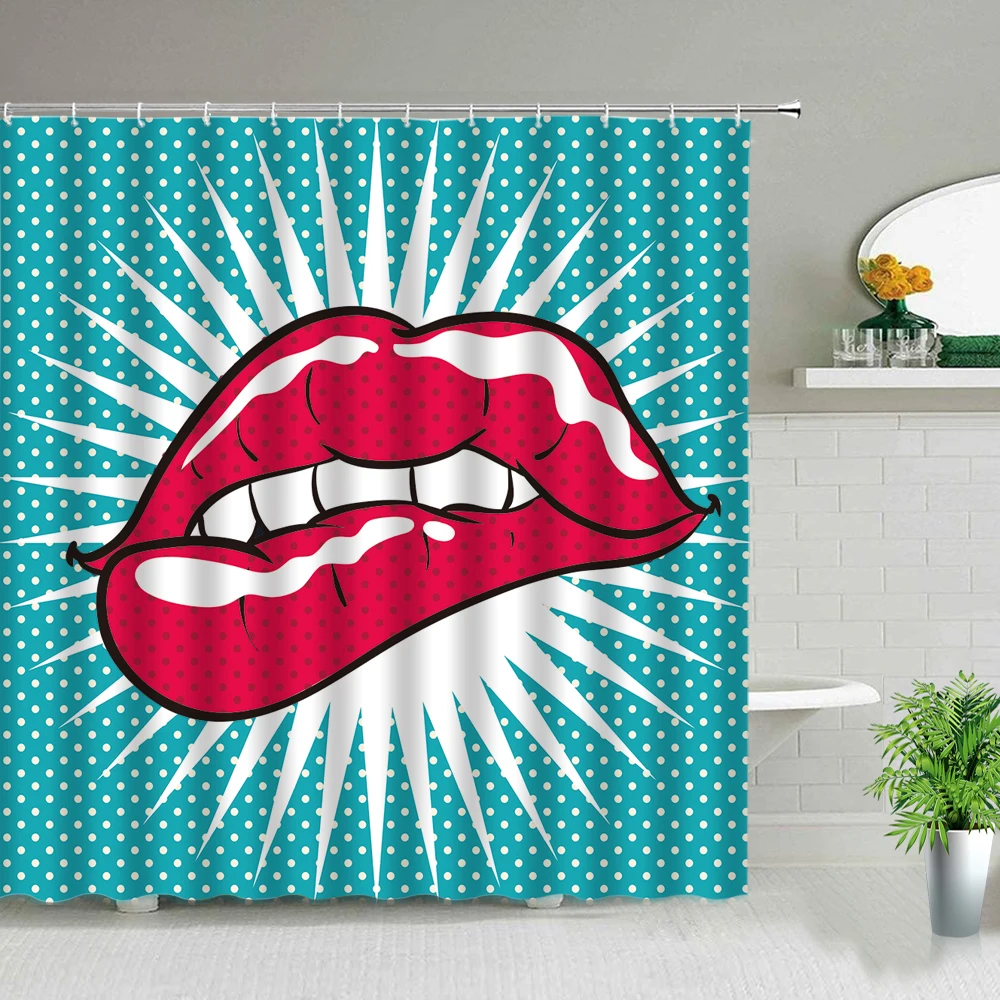 Занавеска для душа с красной клубничной помадой сексуальные губы