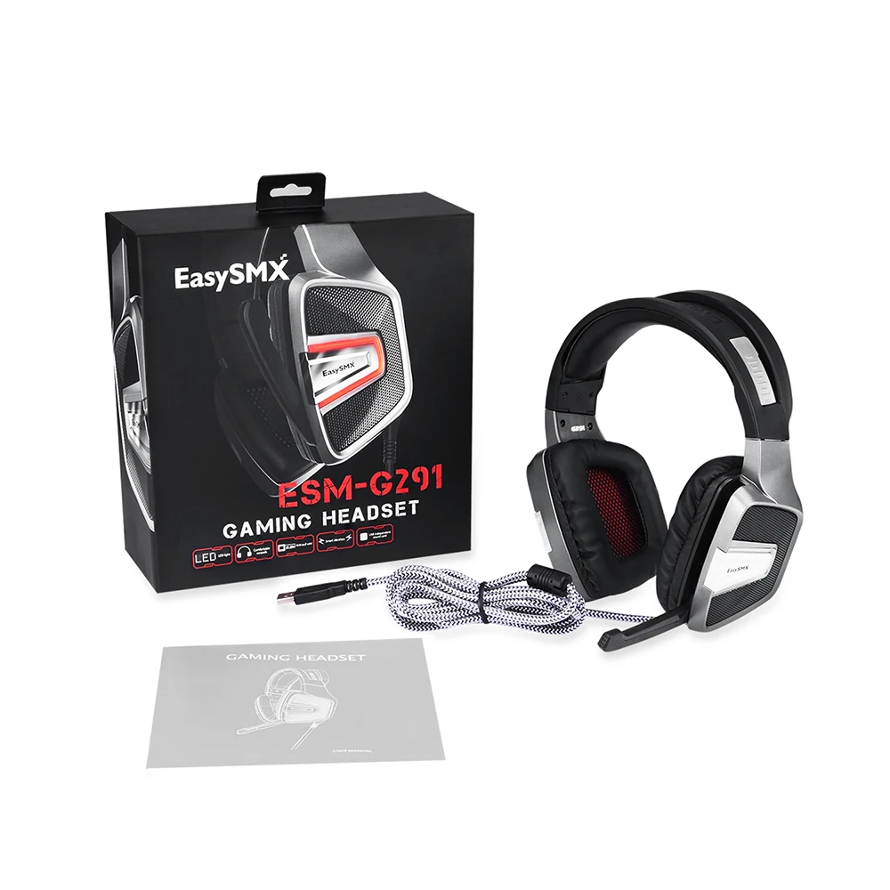 Проводная USB игровая гарнитура, наушники, ESM-G291, игровая гарнитура со скрытым микрофоном, светодиодный, вибрационные, стерео наушники для ПК, PS4, геймеров