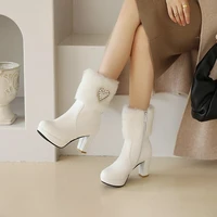 2021 winter new korean high heels simple and versatile side buckle sweet thick heel womens boots 082 1