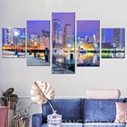 HD Печать холст модульные картины рамка 5 панелей Бостон гавань Ночной пейзаж настенное искусство для гостиной Декор Плакат планшетов