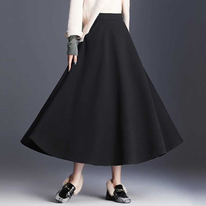 Женская Длинная шерстяная юбка черного и серого цвета размера плюс Повседневная
