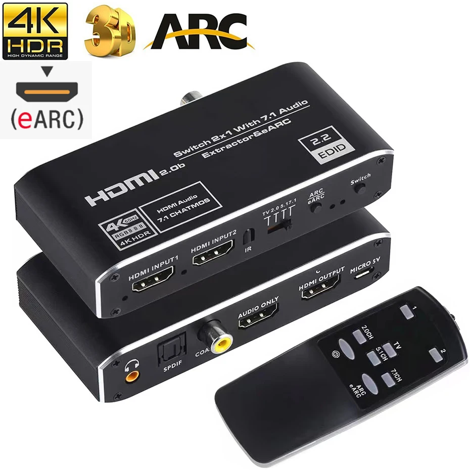 HDMI Earc audio выключатель экстрактора 4K 60Hz 2 0 аудио экстрактор с 7.1Ch to