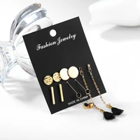 5 pairs of tassel drop earrings for women vintage jewelry modern round vertical strip ear line set trendy dangle earrings