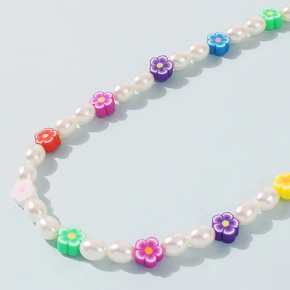 

Korean Trendy Bohemia Flowers Choker Necklaces For Women Girls Sweet Colorful Acrylic Beaded Imitation Pearl Necklace Jewelry