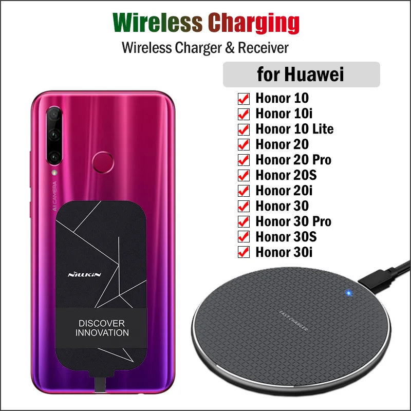 

Phone Wireless Charging for Huawei Honor 10 20 30 Pro Lite 10i 20i 30i 20S 30S Qi Wireless Charger+USB Charging Receiver Adapter