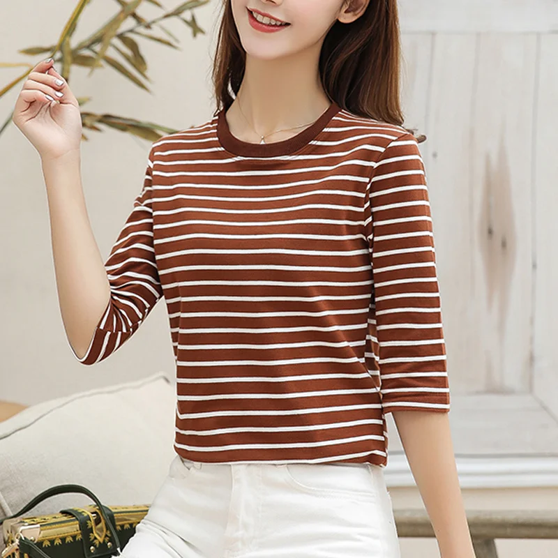 Блузка женская хлопковая в полоску с рукавом до локтя|shirt top|fall shirtsshirt office ladies |