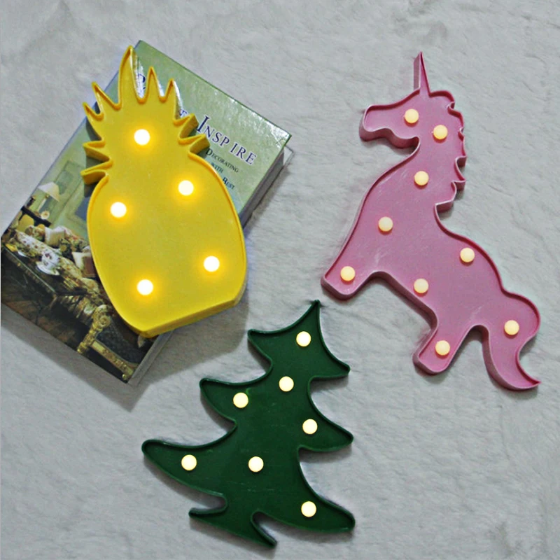 Светодиодный лампа ночник Фламинго Единорог огни ананас лампы Кактус Украшения