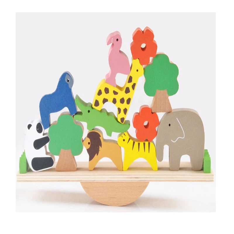 

Cute Animal Stacking Toy For Children Quality Seesaw Balance Wooden Block Concentration And Motor Skill Training Building Blok