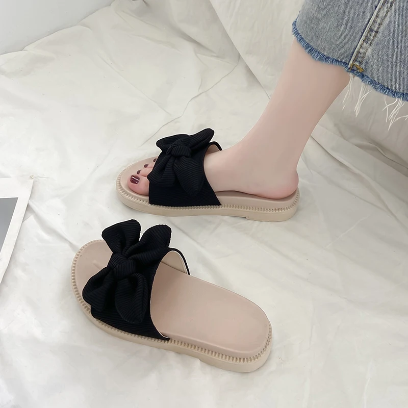 

Shoes Woman 2021 Slippers Flat Pantofle Shale Female Beach Luxury Slides Platform Butterfly-Knot Low New Sabot Designer Rubber B