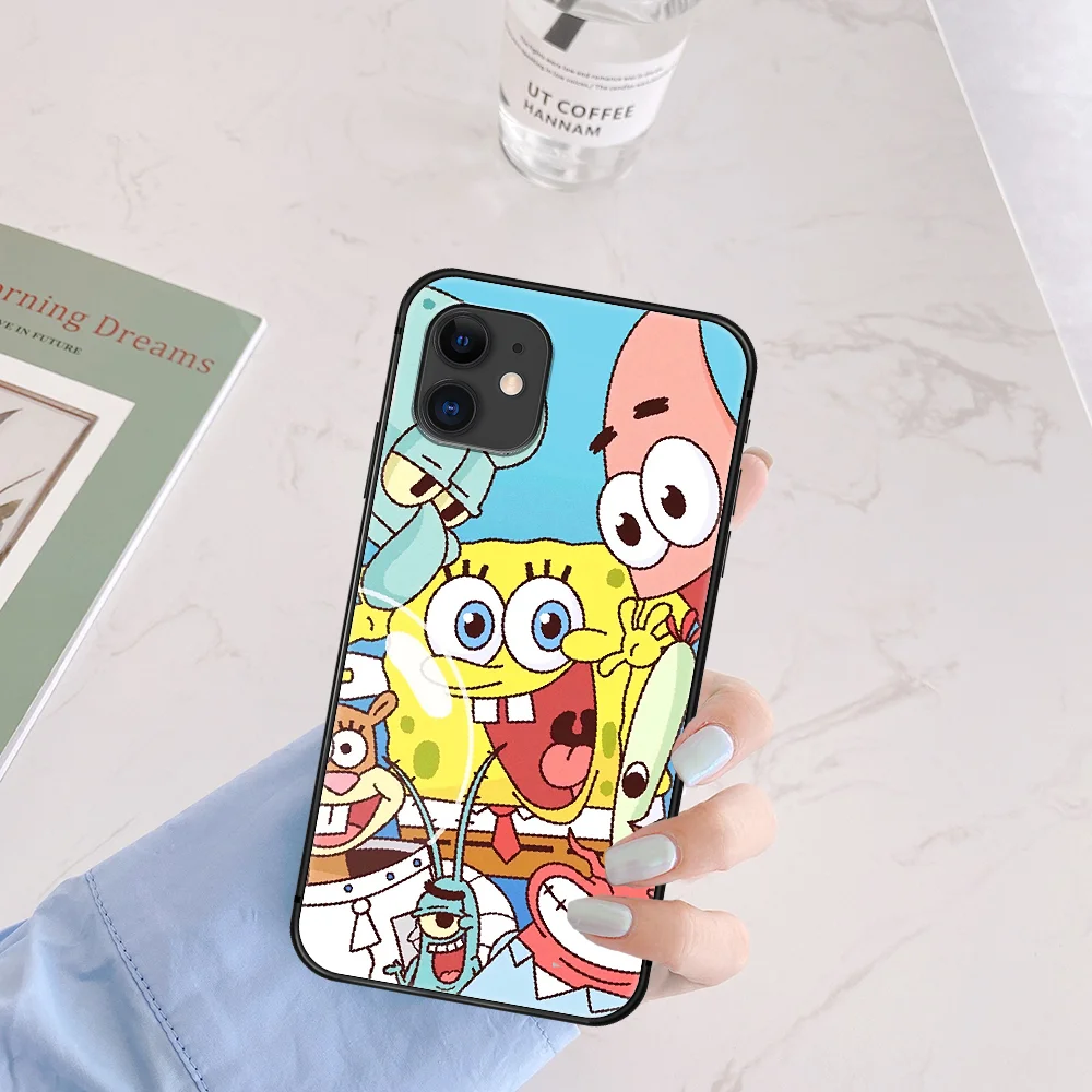 

Cartoon SpongeBobs Shine Phone Case For Iphone 5 5S SE 2020 6 6S 7 8 Plus 11 12 Mini X XS XR Pro Max black Bumper Pretty Shell