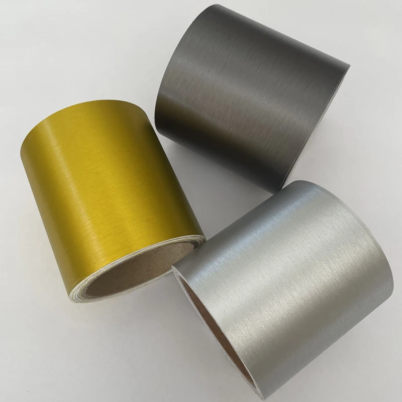 

10cm width Gold Silver Gunmetal Gray Brushed Metallic Steel Vinyl Wrap Roll with Air Release Technology Self Adhesive Sticker