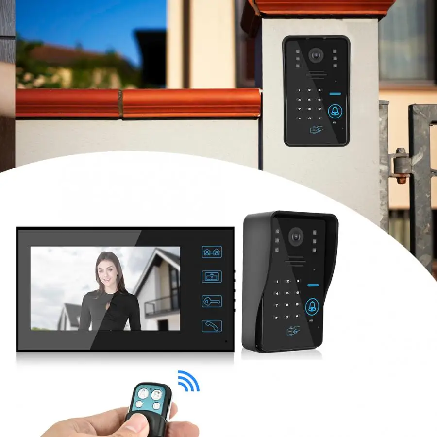 Door bell camera 7in Video Doorbell Password Card Doorphone 2 Monitors Night Vision Intercom 100-240V | Безопасность и защита