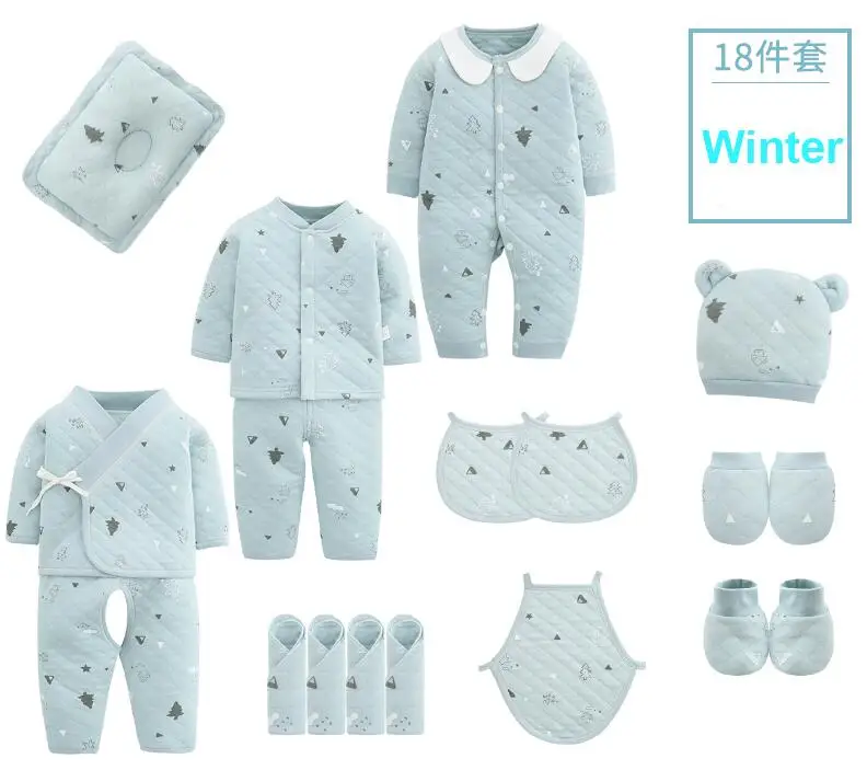 Winter 18 sets 18 шт./От 0 до 3 месяцев, весенне-осенняя одежда для новорожденных, хлопок, детская одежда, костюм унисекс, комплект одежды для маленьких мальчиков и девочек - Цвет: Winter 18 sets