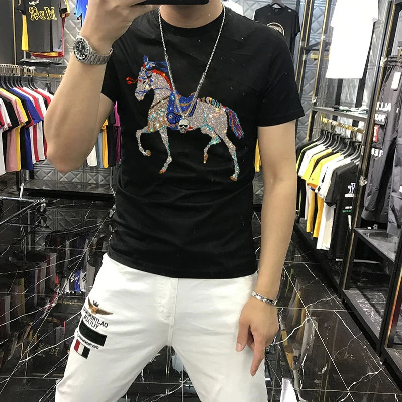 

Animal Popular Pattern Men's T-Shirt Hot Diamond Pure Cotton Breathable New Summer Sports Casual Top