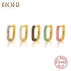 Женские прямоугольные серьги-кольца ROXI с полукристаллами, Разноцветные серьги на хрящевой основе Huggie пряжки для ушей, ювелирные изделия из стерлингового серебра 925 пробы
