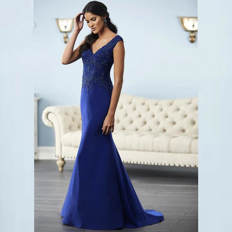 Элегантное Королевское синее кружевное платье с рукавами крылышками для матери