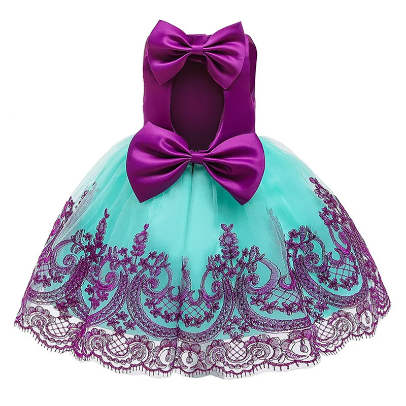 purple Flower Girls Dresses for Birthday Party Clothes Lace Pageant Baby Girls Sleeveless Princess Wedding Children Prom Gowns - Цвет: purple
