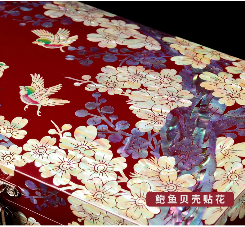 Hand Made Abalone Shell-linlaid Mosaic Jewelry Box Storage Lacquerware Lacquer Arts with Lock 18.2 x 11.2 x 8.6cm Wedding Gift