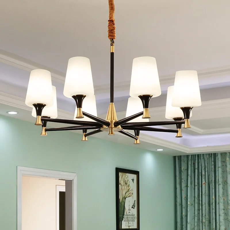 Подвесная стеклянная люстра для столовой медный Медный подсвечник лампа спальни