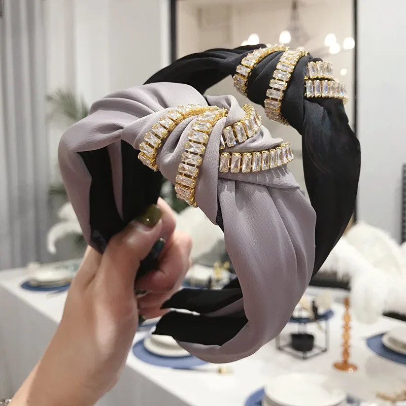 Шелковые Кристальные блестящие повязки с узелком для женщин Лоскутная повязка